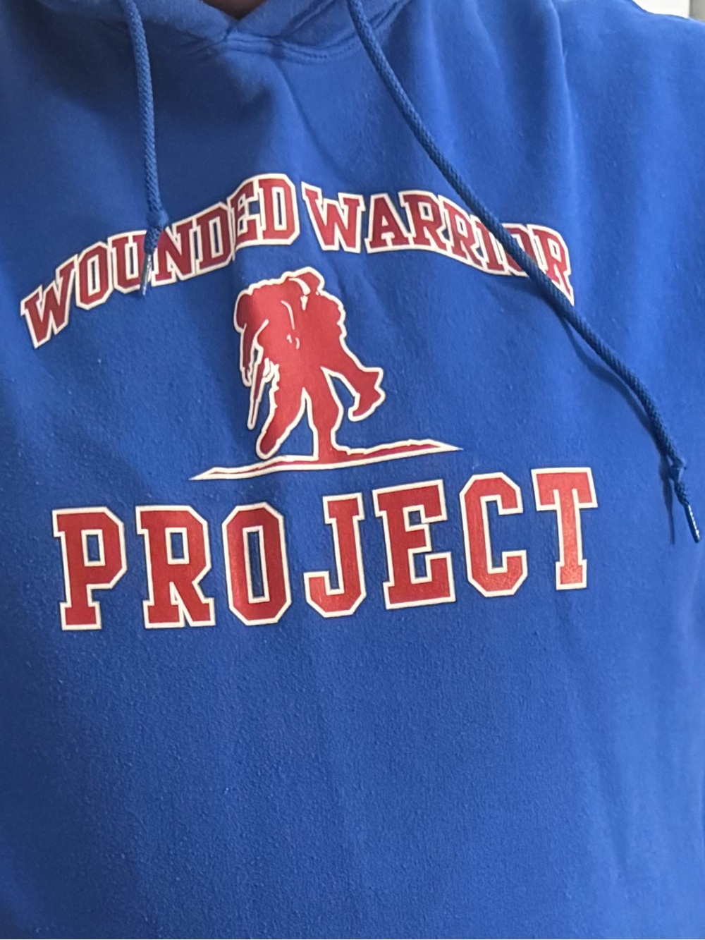 Y/Project Blue Crewneck Sweatshirt with Red Logo